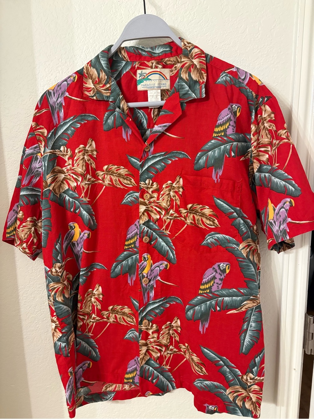 Paradise Found Magnum PI Jungle Bird Hawaiian Shirt Mens Medium Red Cotton